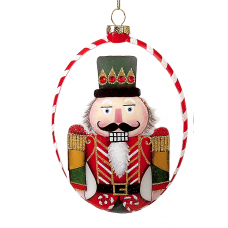 Χριστουγεννιάτικη Μπάλα Οροφής Λευκή με Κόκκινο Καρυοθραύστη (15cm)